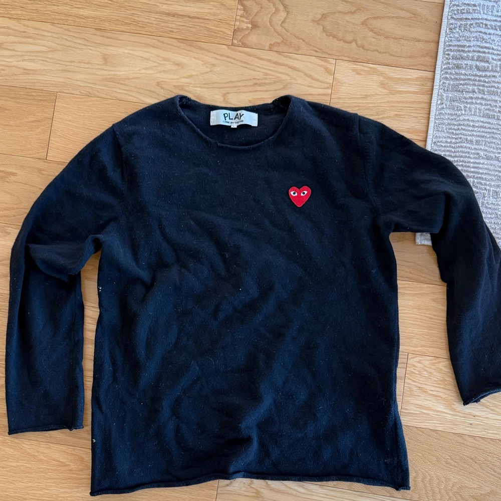 Comme des Garcons Black Long Sleeve Tee with Red Heart